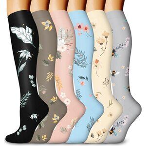 Women's Multi Color 6 Pairs Compression Socks 15-20mmhg Compression Stockings